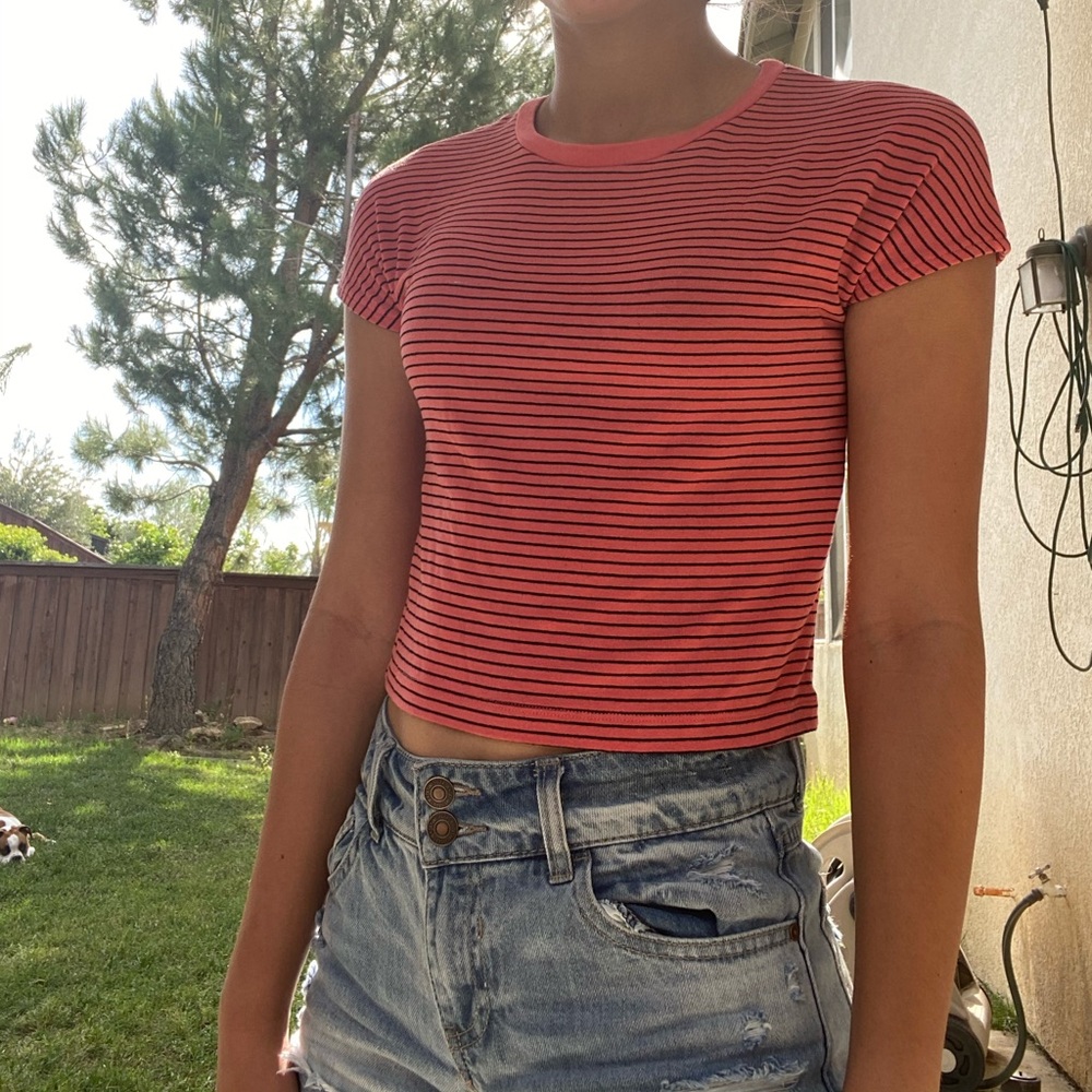 zara hot pink and black striped shirt